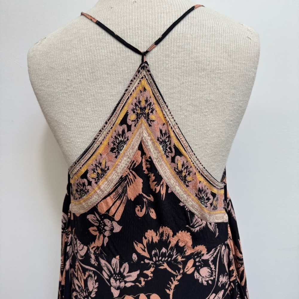 Free People Black and Blush Floral Asymmetrical Slip Dress - Picture 7 of 14
